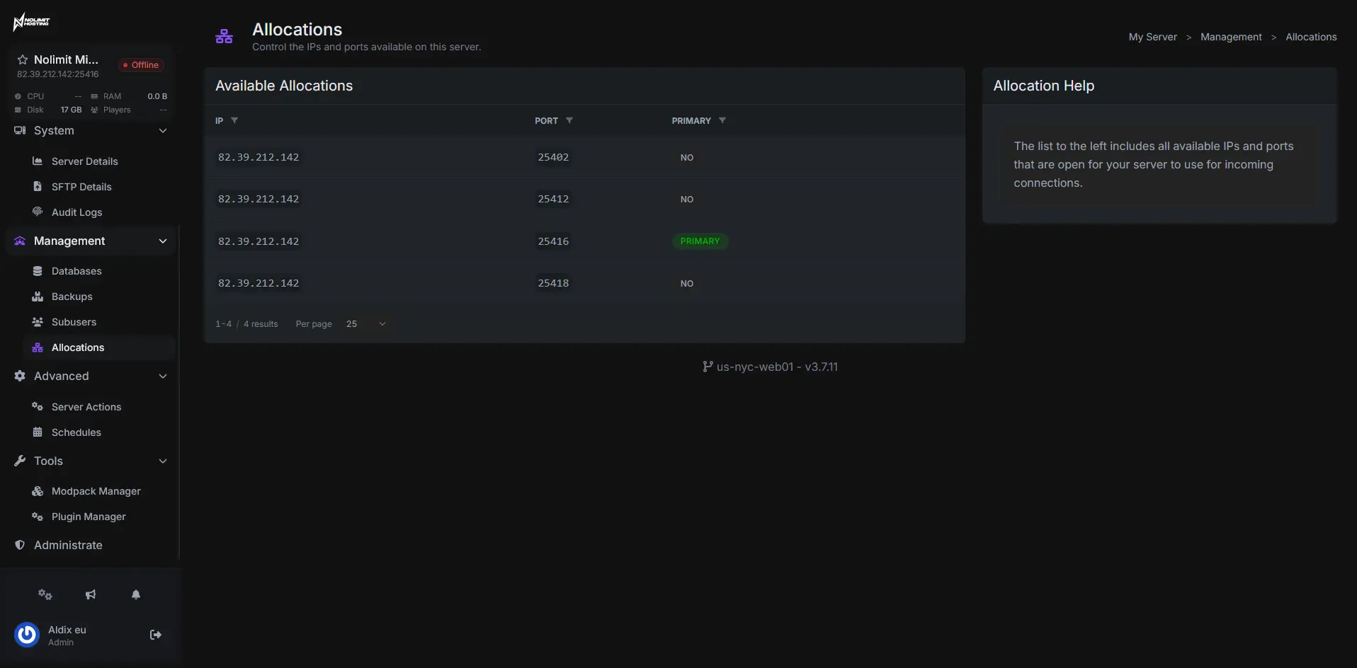 Port & Dedicated IP Allocations